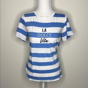 Loft Blue and White Striped Crew NeckTop. La Dolce Vita. Medium